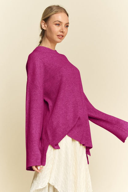 Extra Long Sleeve Drop Shoulder Sweater Magenta