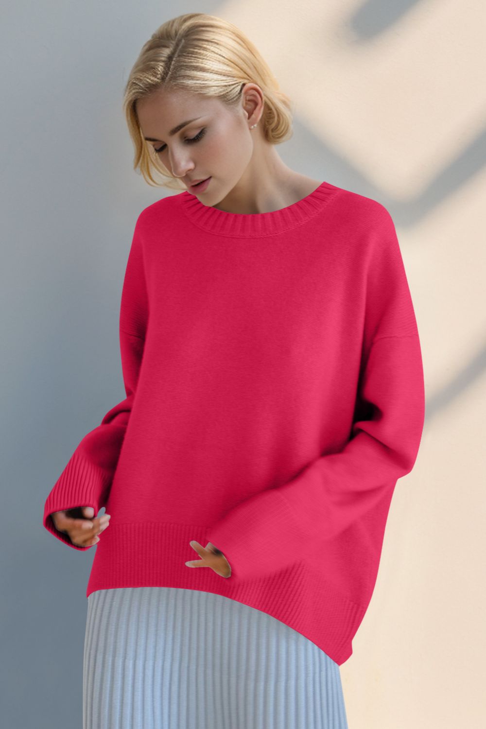 Every Day Round Neck Dropped Shoulder Sweater