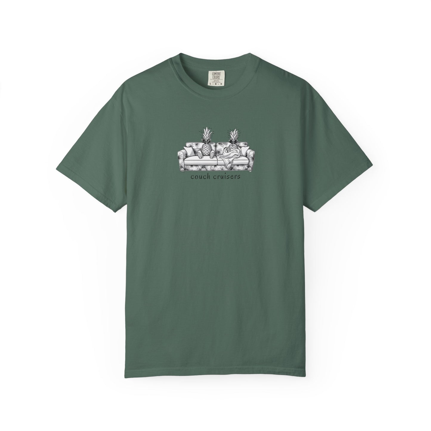 Couch Cruisers graphic Comfort Colors tee in lgreen with pineapple couch design