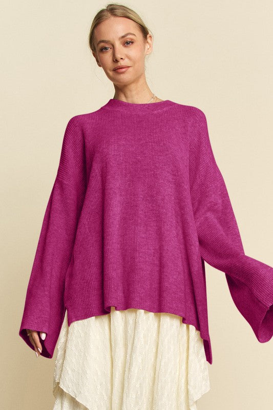 Extra Long Sleeve Drop Shoulder Sweater Magenta