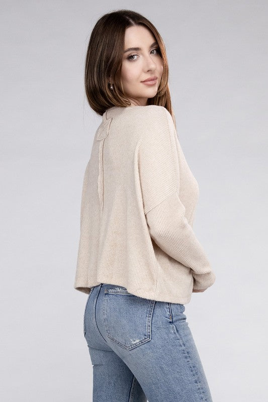 Ribbed Dolman Long Sleeve Sweater - Global Village Kailua Boutique