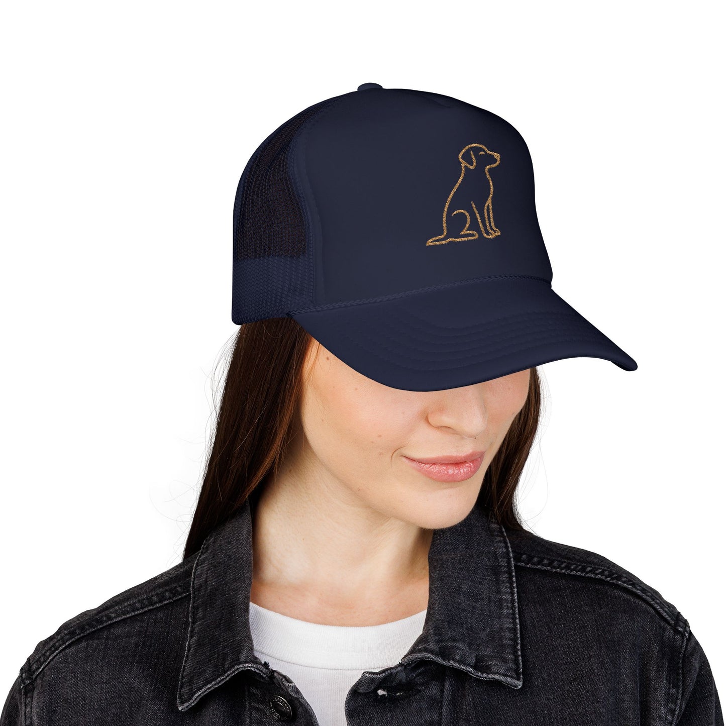 Embroidered Dog Trucker Hat | Minimal Line Art Cap