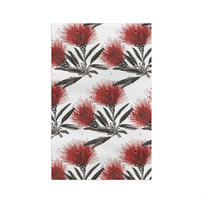 Red ʻŌhiʻa Lehua Kitchen Towel — Hawaiian Floral Sketch