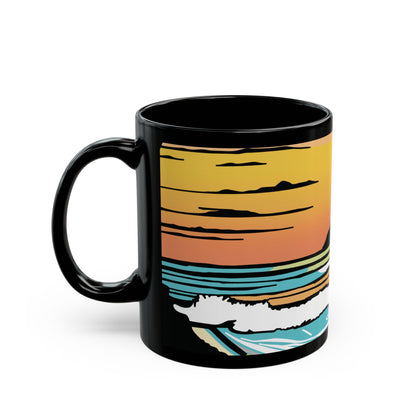 Summer Sunrise black coffee mug with Kaʻōhao Hawaiʻi inspired artwork by Global Village Kailua