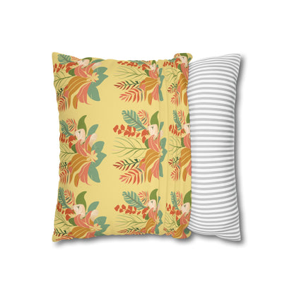 Yellow Tropical Floral Faux Suede Pillow Cover – 4 Sizes