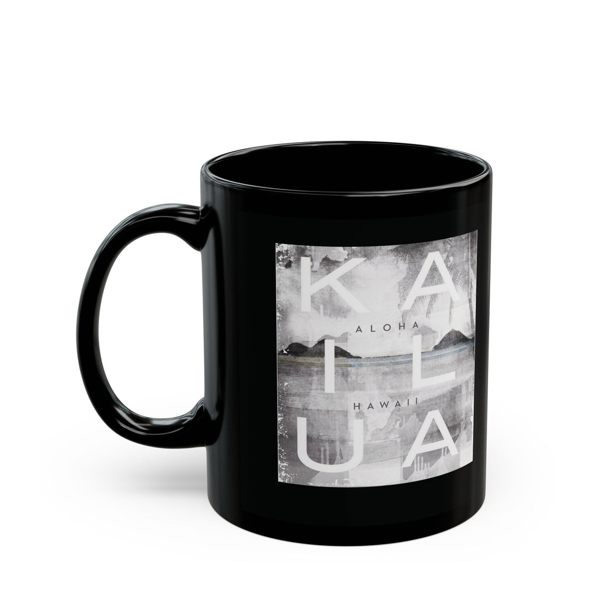 Black Kailua Block coffee mug with original Kailua Hawaiʻi artwork by Global Village Kailua