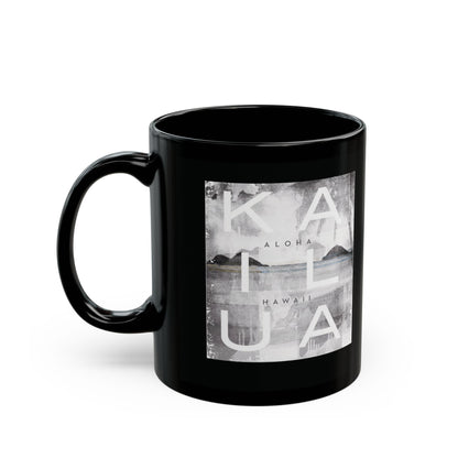 Black Kailua Block coffee mug with original Kailua Hawaiʻi artwork by Global Village Kailua