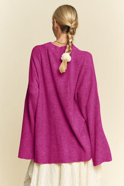 Extra Long Sleeve Drop Shoulder Sweater Magenta