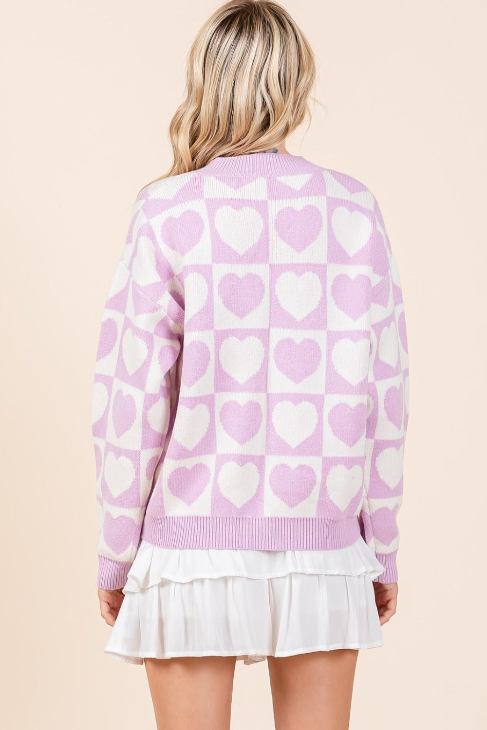 Lilac Checkered Heart Button Down Cardigan