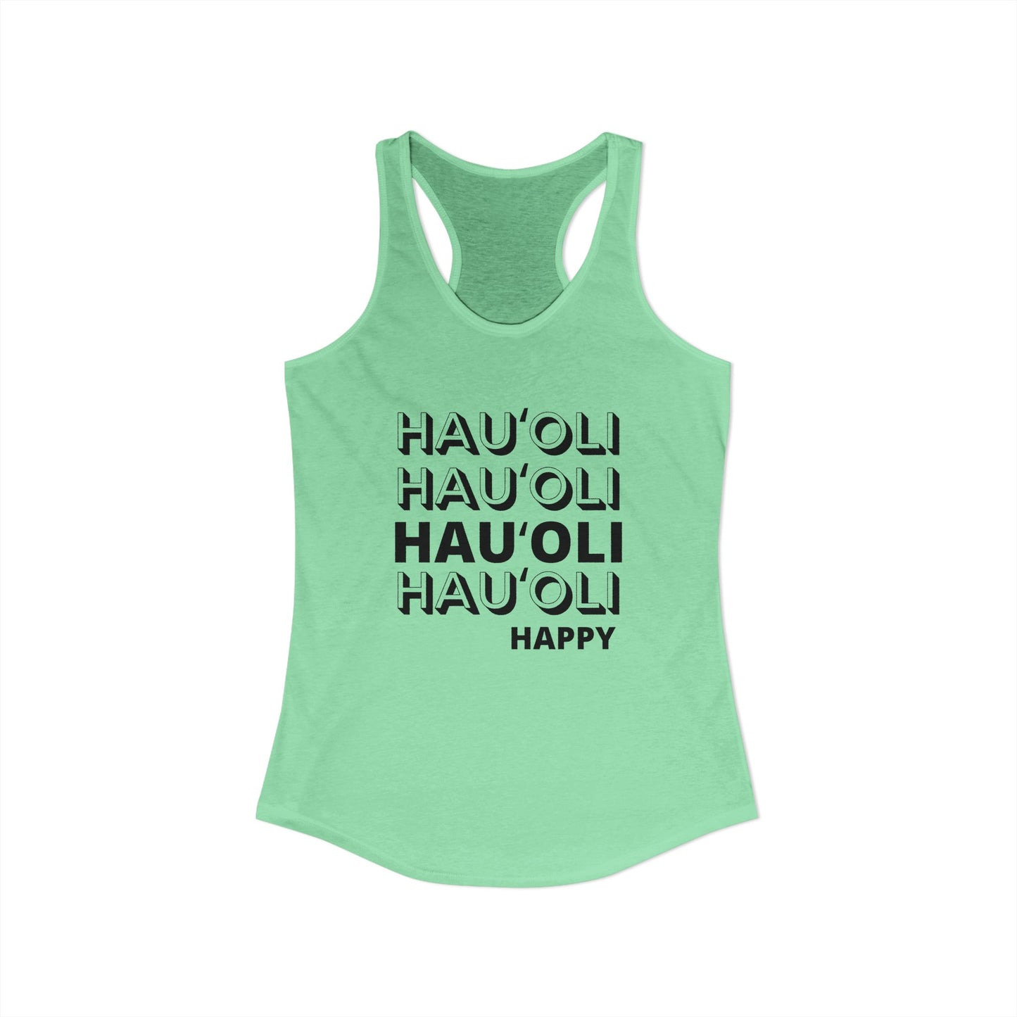 Mint green tank top with black ʻHauʻoliʻ stacked text on a white background