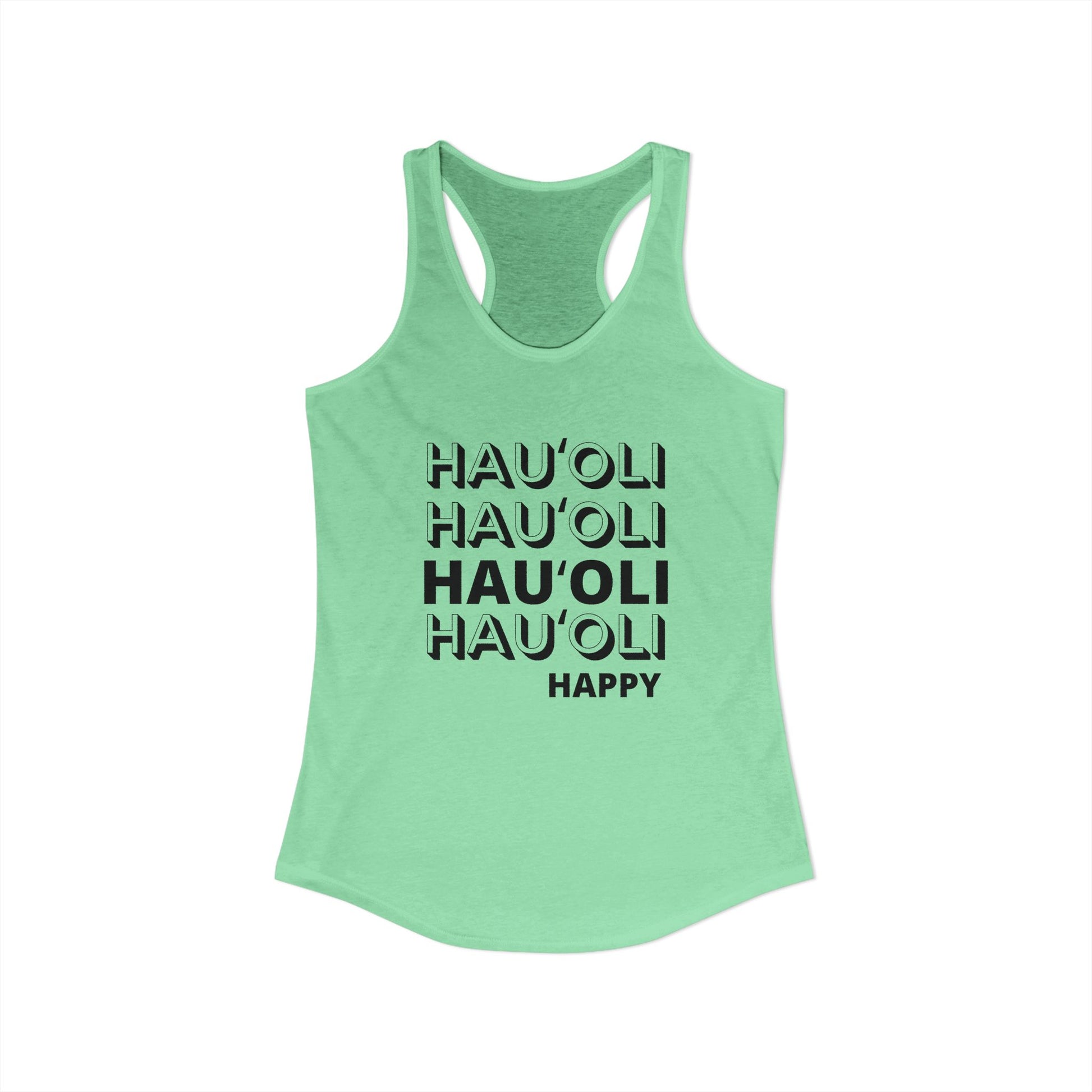 Mint green tank top with black ʻHauʻoliʻ stacked text on a white background