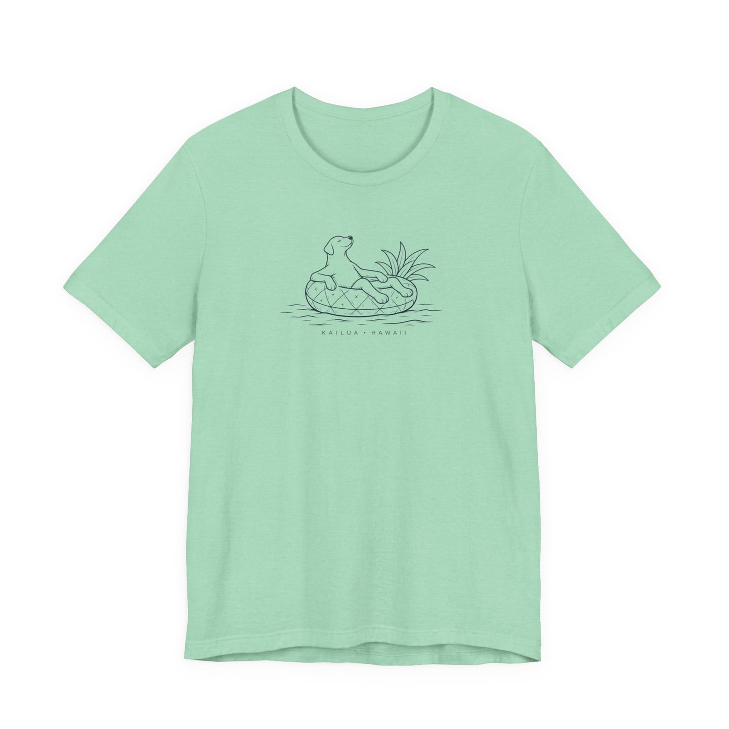 Mint Green t-shirt with Koa Dog on Pineapple Floatie