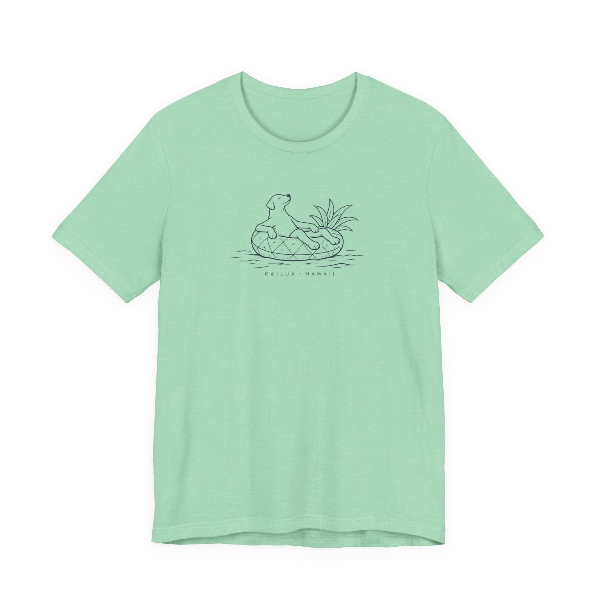 Mint Green t-shirt with Koa Dog on Pineapple Floatie