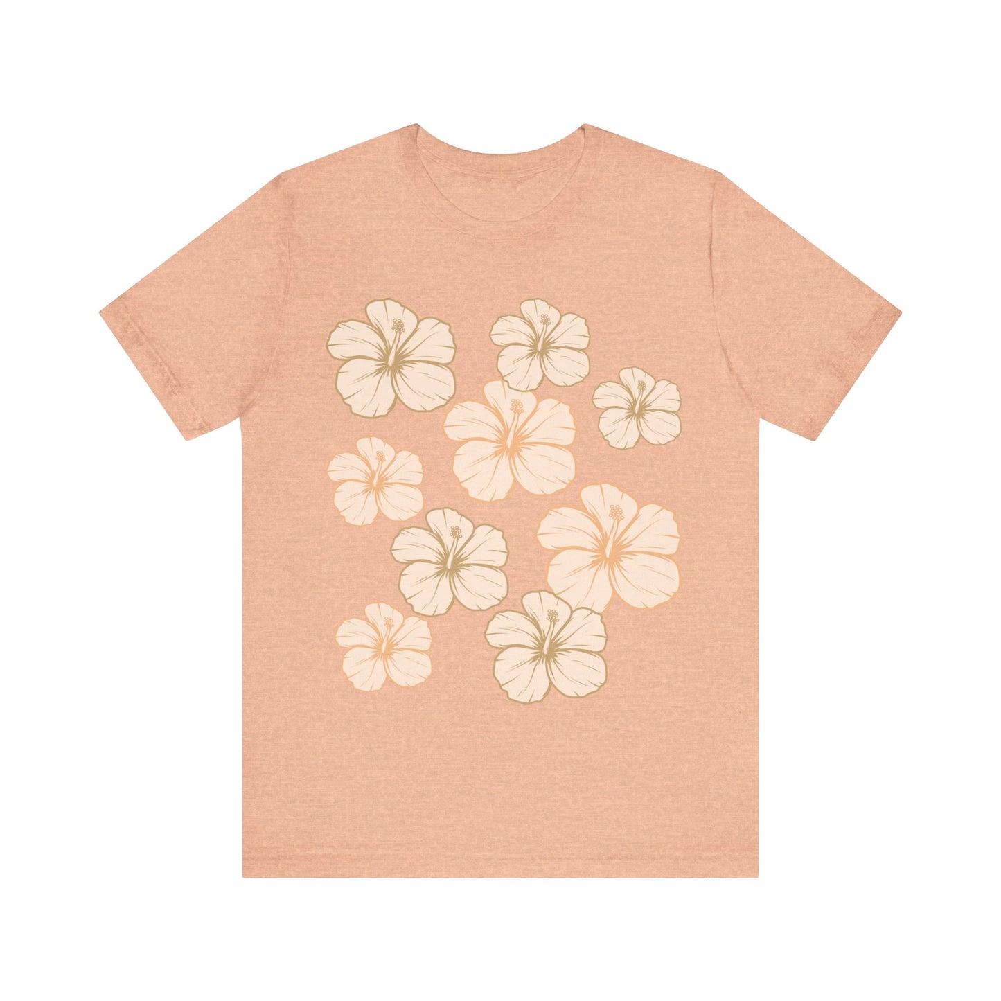 Light peach t-shirt with hibiscus flowers