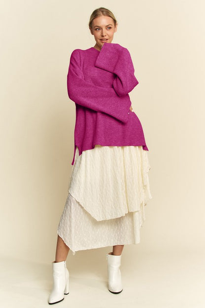 Extra Long Sleeve Drop Shoulder Sweater Magenta