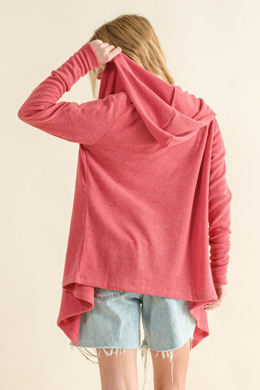 Thermal Hooded Open Front Cardigan Rose Pink