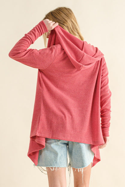 Thermal Hooded Open Front Cardigan Rose Pink