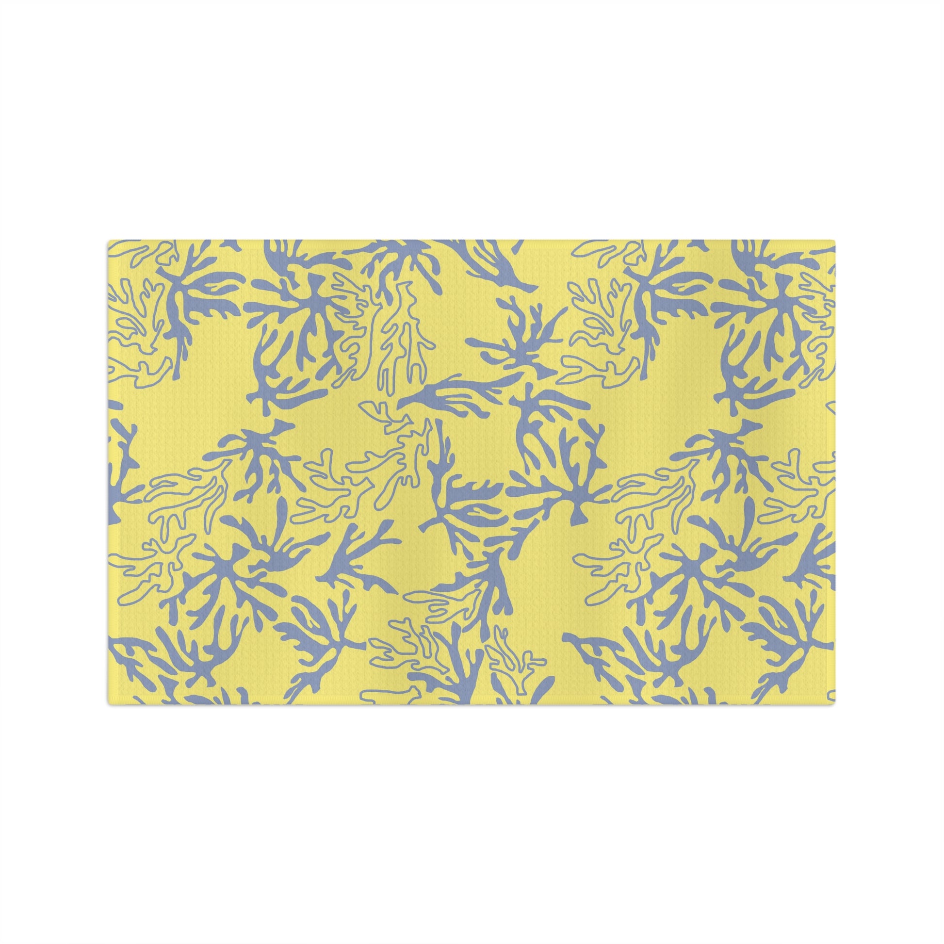 Coral Yellow and Grey microfiber kitchen towel featuring an original island-inspired coral reef pattern by Global Village Kailua.
