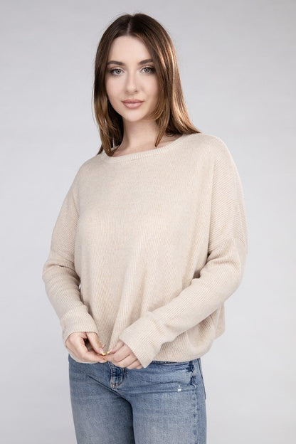 Ribbed Dolman Long Sleeve Sweater - Global Village Kailua Boutique