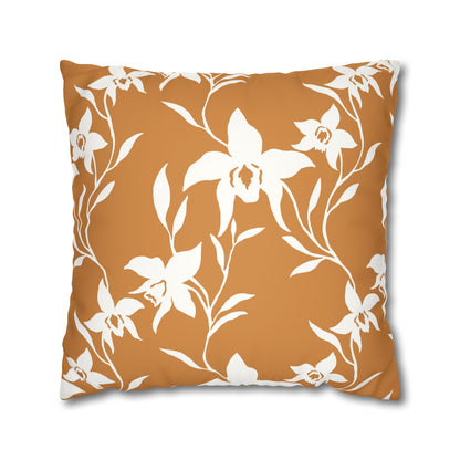 Add warm island style with a caramel orchid faux suede pillow cover featuring a double-sided print and concealed zipper. Available in four sizes.