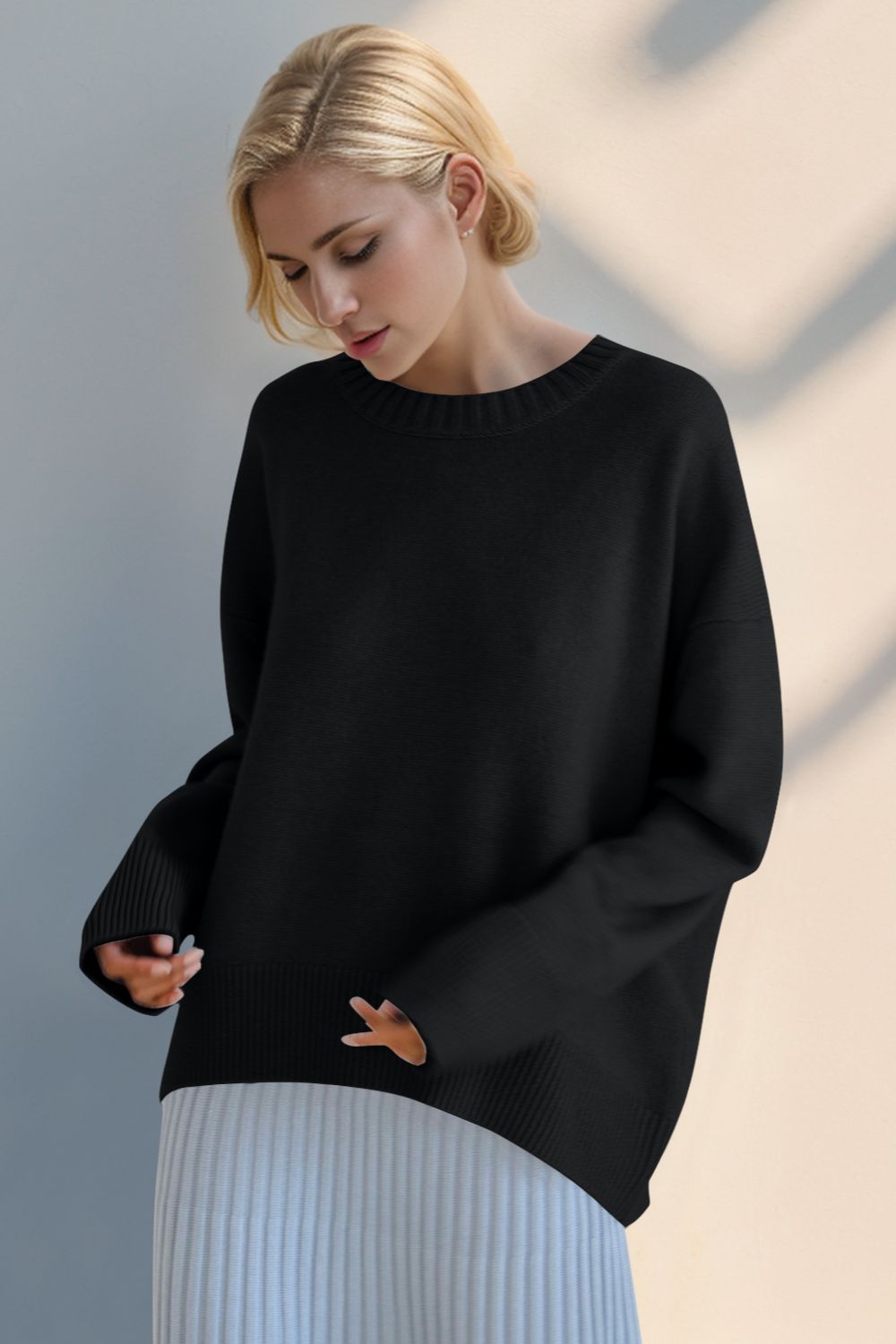 Every Day Round Neck Dropped Shoulder Sweater