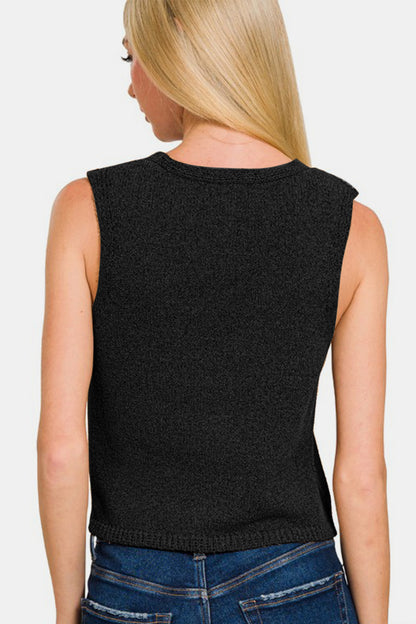 Hook and Eye Closure V-Neck Sweater Vest Black