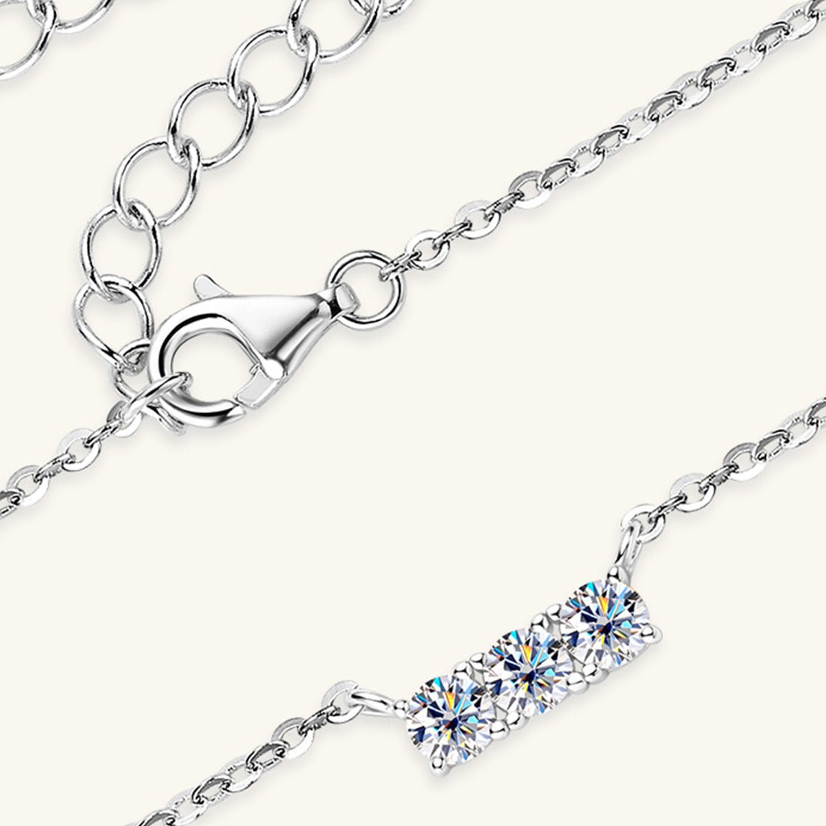 925 Sterling Silver Inlaid Moissanite Bar Necklace - Global Village Kailua Boutique