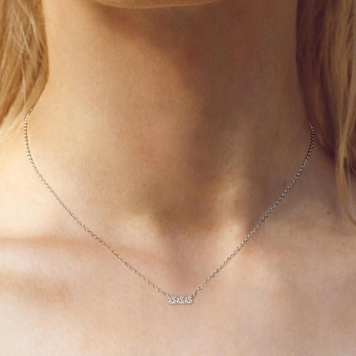 925 Sterling Silver Inlaid Moissanite Bar Necklace - Global Village Kailua Boutique