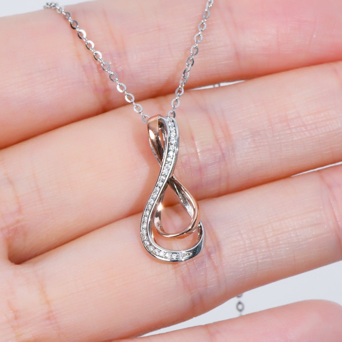 925 Sterling Silver Inlaid Moissanite Infinity Pendant Necklace - Global Village Kailua Boutique