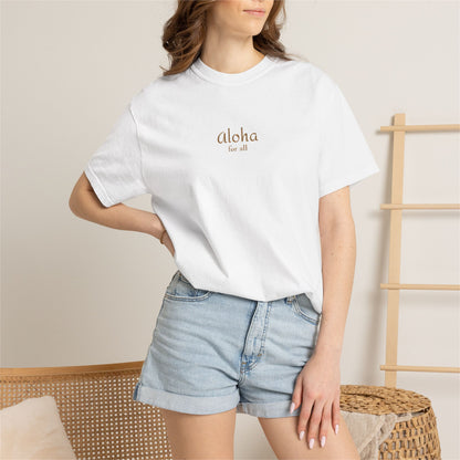 Aloha is for everyone. Our embroidered Comfort Colors tee features an original Aloha for All design on soft, garment-dyed cotton.
