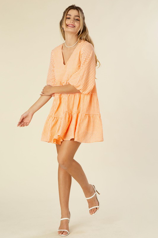 Gingham checked tiered dress - Global Village Kailua Boutique