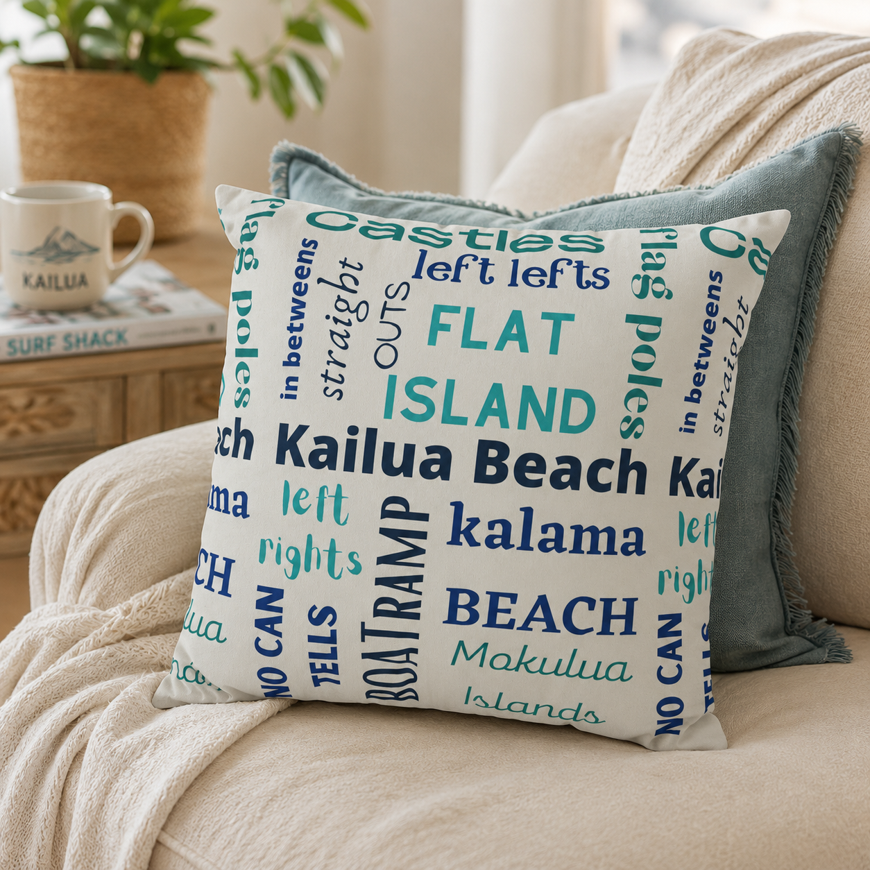 Surf Breaks & Beaches Faux Suede Pillow Cover