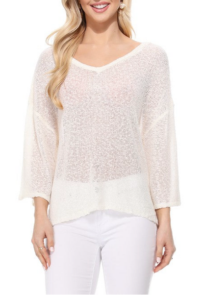 Black Cross-Back Sweater – Scoop Neck & 3/4 Sleeve