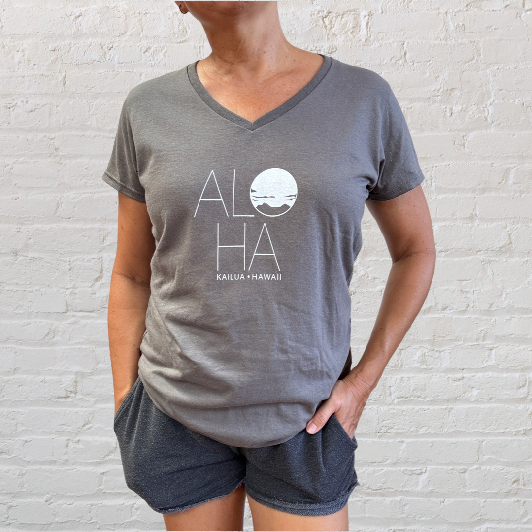 ALOHA Ladies V-Neck Graphic T-Shirt