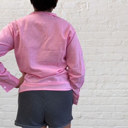 Pink Linen Cotton Long Sleeve Top