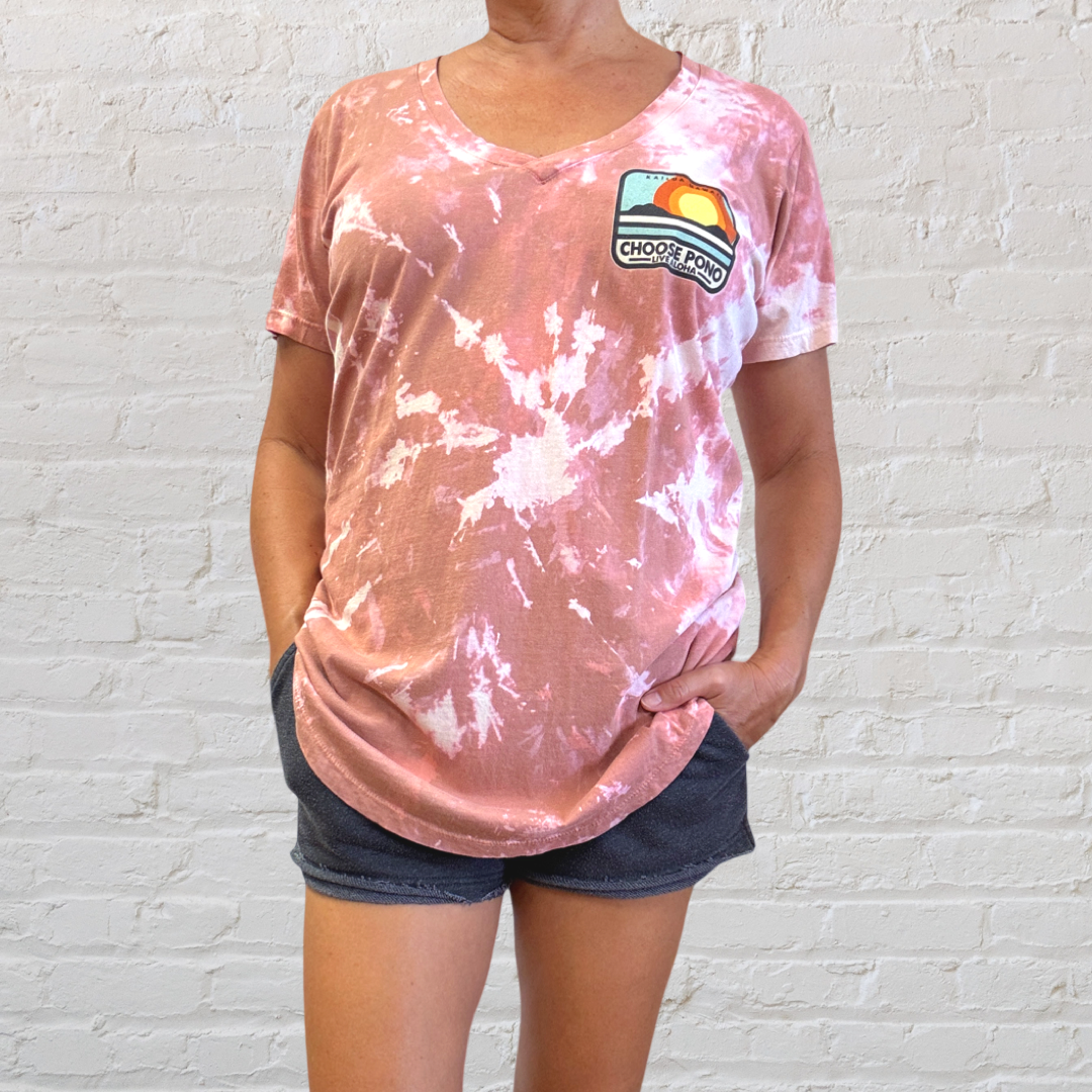 Choose Pono Graphic V-Neck Womanʻs Tye Dye T-Shirt