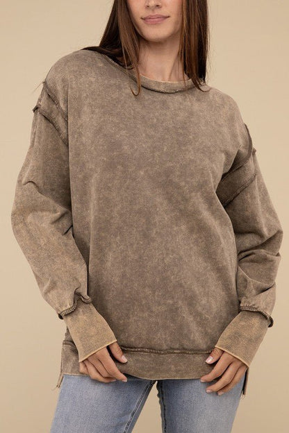 Acid Wash French Terry Exposed - Seam Sweatshirt - Global Village Kailua Boutique