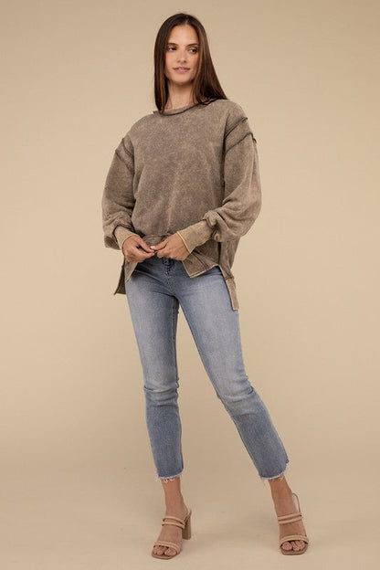 Acid Wash French Terry Exposed - Seam Sweatshirt - Global Village Kailua Boutique