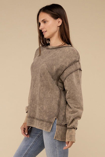 Acid Wash French Terry Exposed - Seam Sweatshirt - Global Village Kailua Boutique