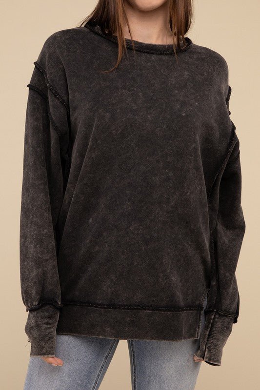 Acid Wash French Terry Exposed - Seam Sweatshirt - Global Village Kailua Boutique