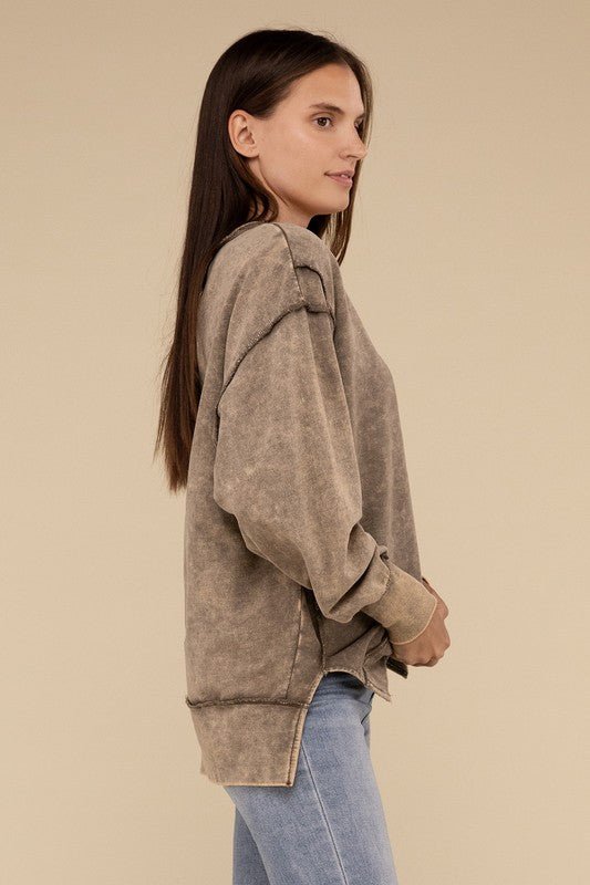 Acid Wash French Terry Exposed - Seam Sweatshirt - Global Village Kailua Boutique