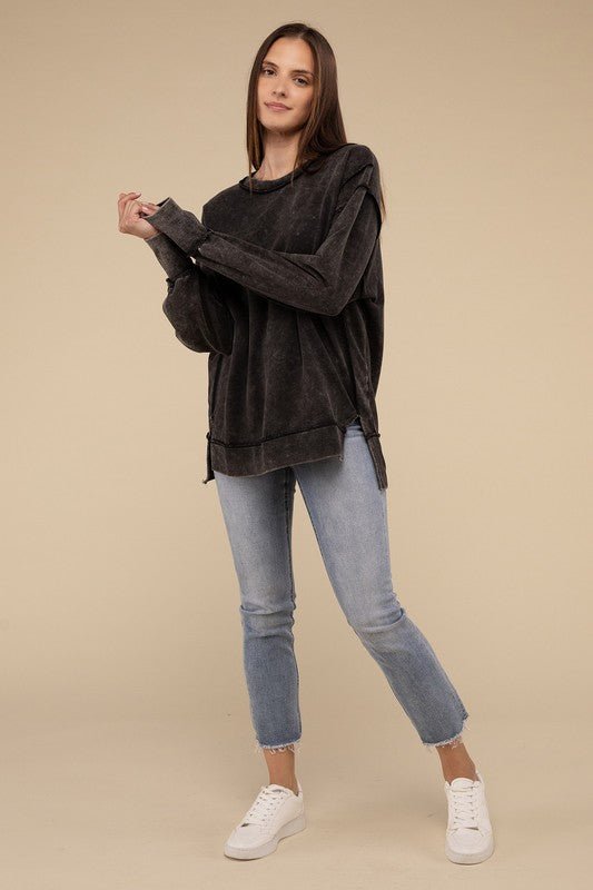 Acid Wash French Terry Exposed - Seam Sweatshirt - Global Village Kailua Boutique