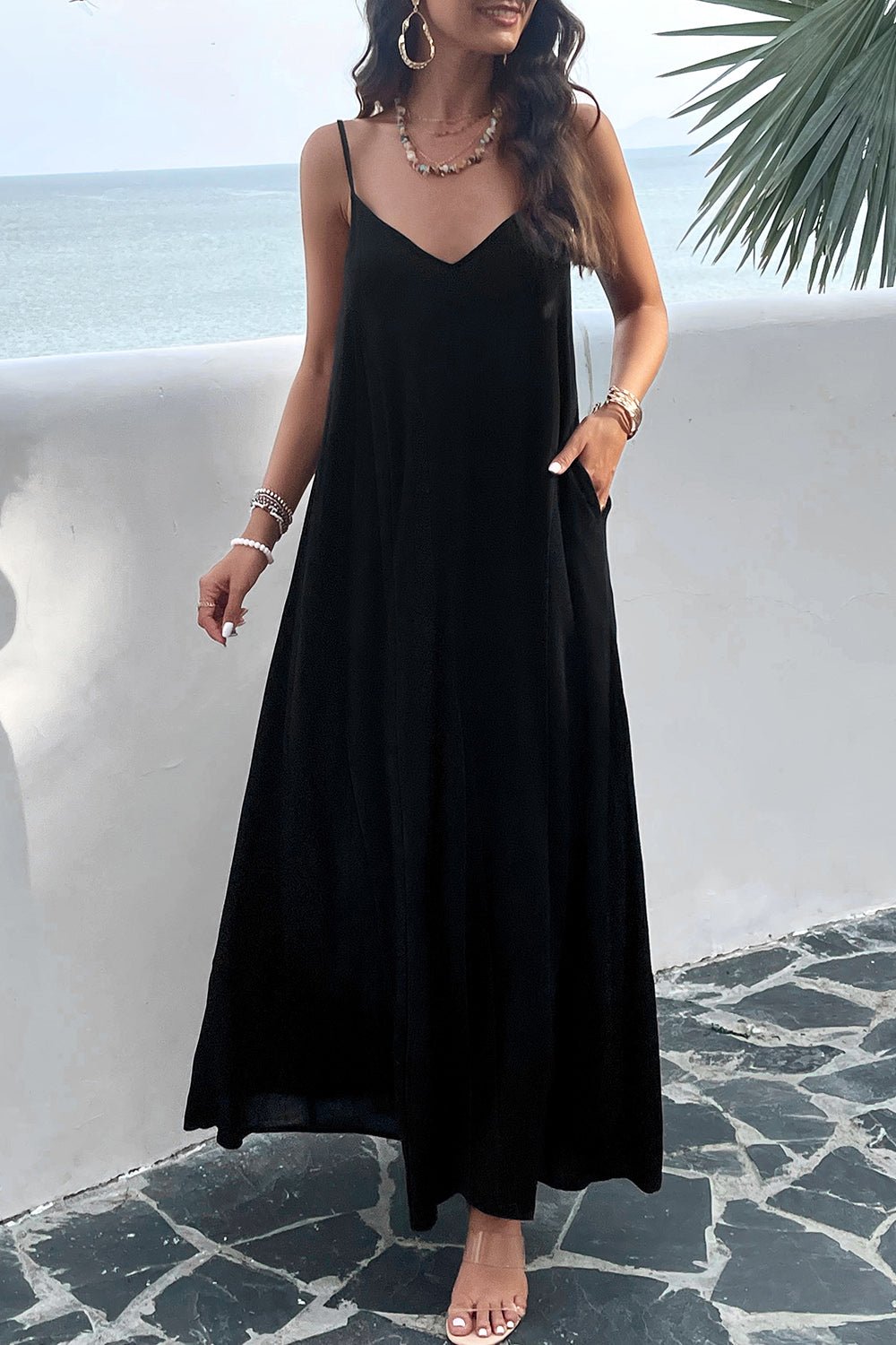 Backless Maxi Cami Dress with Pockets - Global Village Kailua Boutique