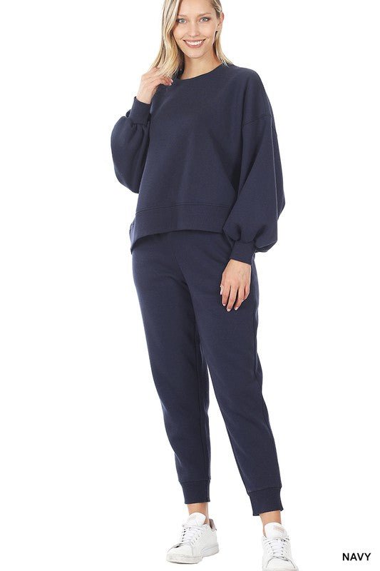 Balloon Sleeve Sweatshirt & Sweatpants Set - Global Village Kailua Boutique