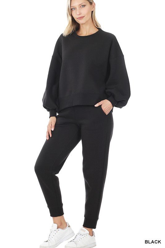 Balloon Sleeve Sweatshirt & Sweatpants Set - Global Village Kailua Boutique