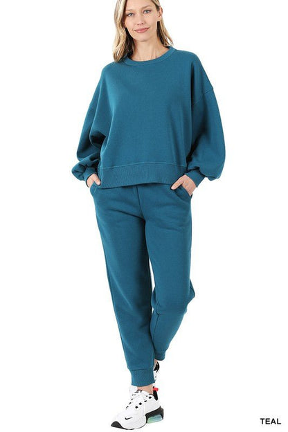 Balloon Sleeve Sweatshirt & Sweatpants Set - Global Village Kailua Boutique