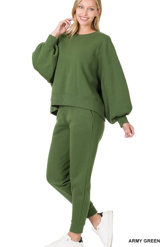 Balloon Sleeve Sweatshirt & Sweatpants Set - Global Village Kailua Boutique