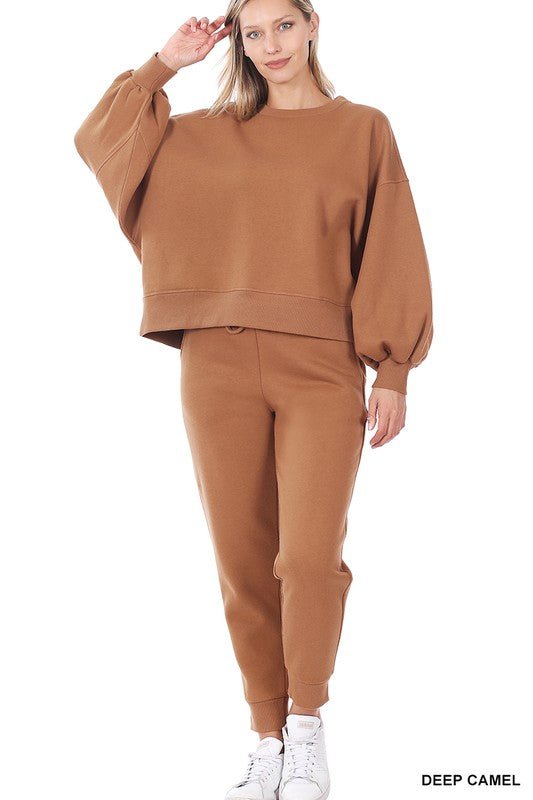 Balloon Sleeve Sweatshirt & Sweatpants Set - Global Village Kailua Boutique