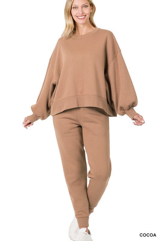 Balloon Sleeve Sweatshirt & Sweatpants Set - Global Village Kailua Boutique