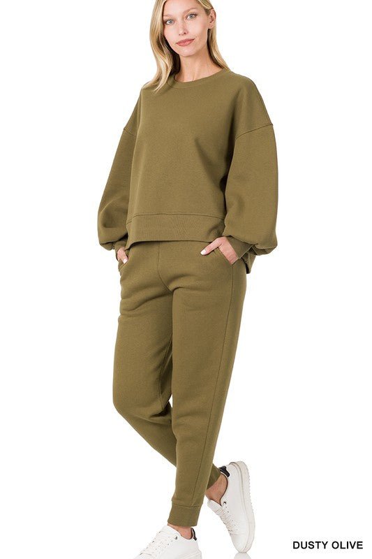 Balloon Sleeve Sweatshirt & Sweatpants Set - Global Village Kailua Boutique